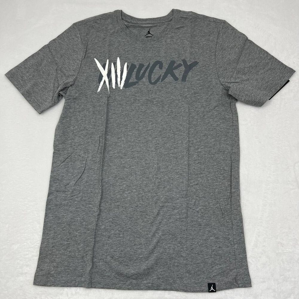 Air Jordan 13 XIII Unlucky Shirt Men Medium Cool Gray Jumpman Short Sleeve New M